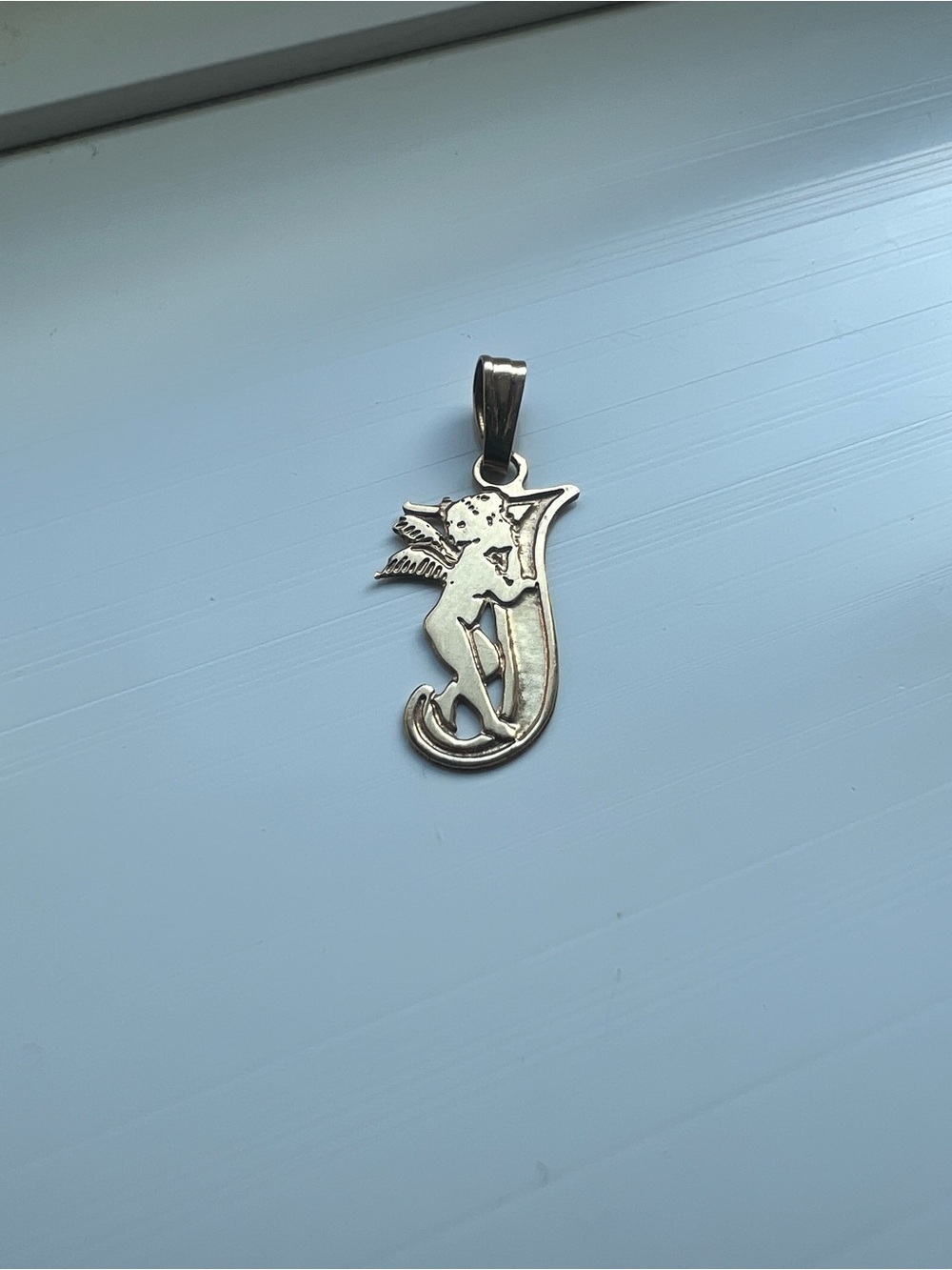 10K gold “J” initial with cherub charm